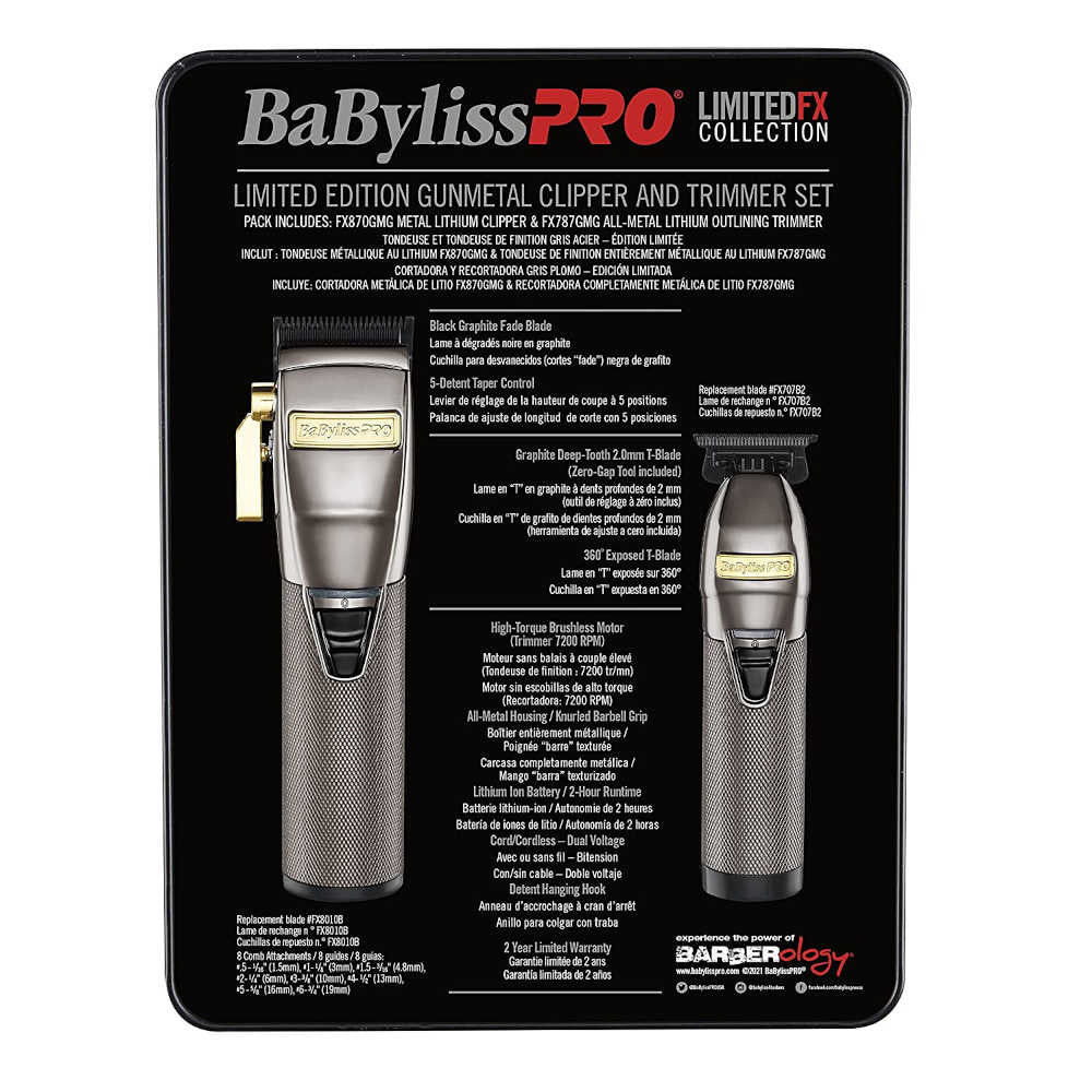BaByliss PRO - Duo "LimitedFX Collection" tondeuse de finition FX787GMG et tondeuse FX870GMG - Gris acier