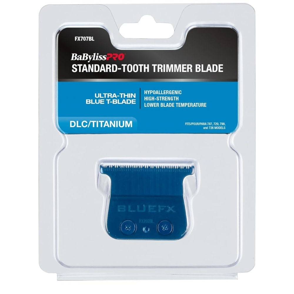 BaByliss PRO - Lame de rechange pour tondeuse FX729 Lame en T à dents standard FX707BL DLC/Titanium - Bleu