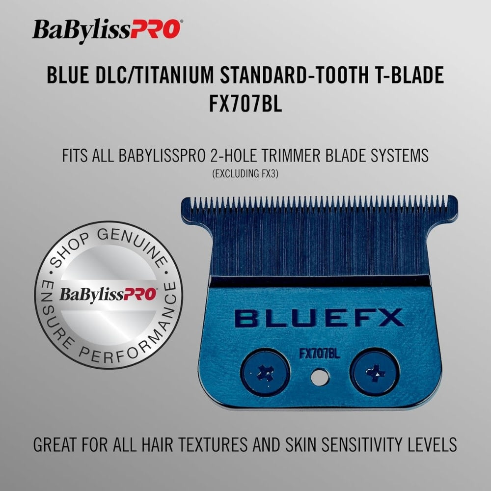 BaByliss PRO - Lame de rechange pour tondeuse FX729 Lame en T à dents standard FX707BL DLC/Titanium - Bleu