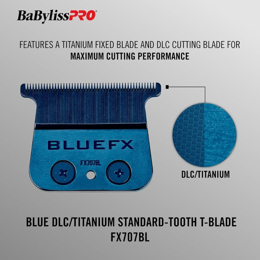 BaByliss PRO - Lame de rechange pour tondeuse FX729 Lame en T à dents standard FX707BL DLC/Titanium - Bleu