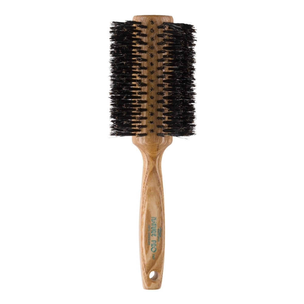 Brosse ronde en poil de sanglier "Nature Pro" avec manche en bois de chêne
