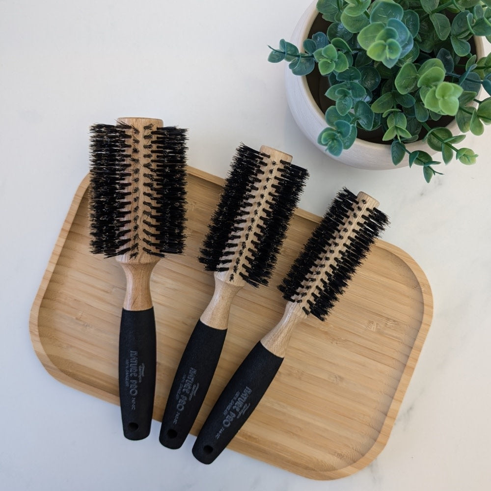 Brosse ronde en poil de sanglier "Nature Pro" recouvert d'éponge