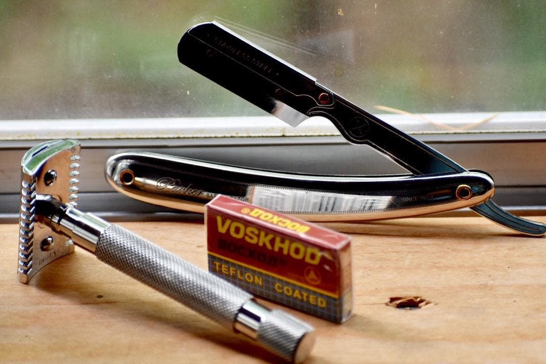 SR1 Straight blade barber razor with clip system - Stainless Steel