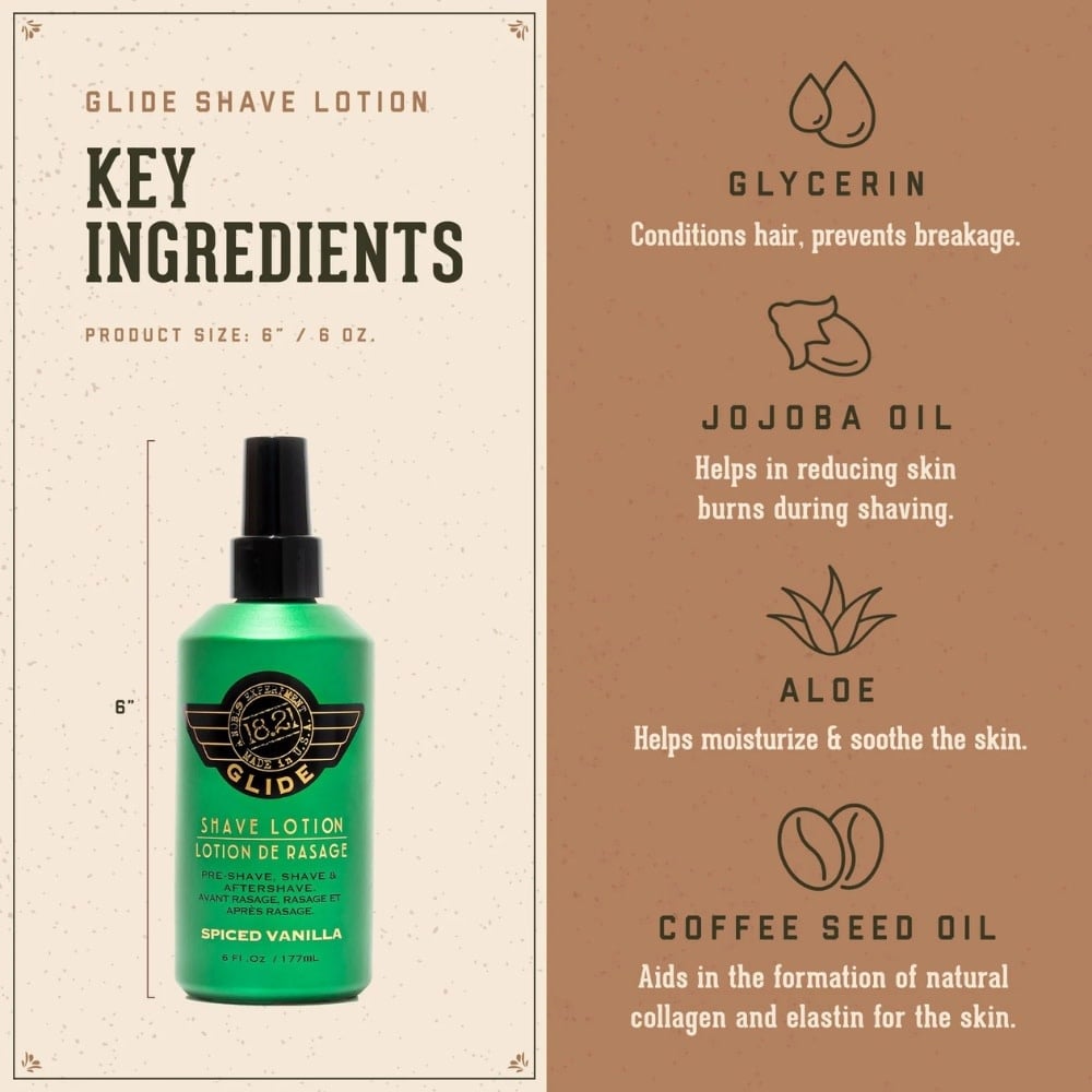 Lotion de rasage,  avant rasage, rasage et après rasage "Spiced Vanilla Glide"