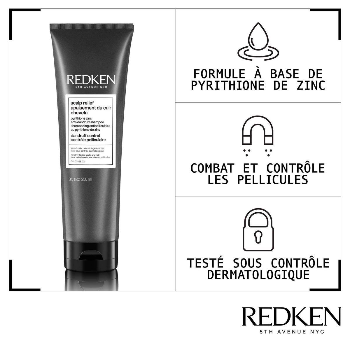 Shampoing antipelliculaire "Scalp Relief" riche en pyrithione de zinc - Pour cheveux et cuir chevelu sec et avec pellicules (250ml/8.5oz)
