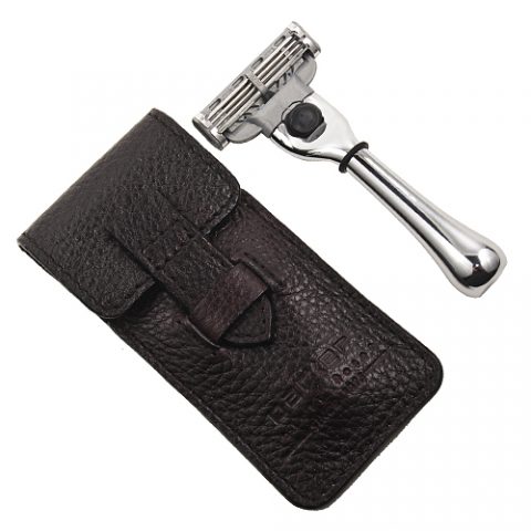 Rasoir de voyage avec étui en cuir TRAVM3 compatible avec lame Gillette Mach 3