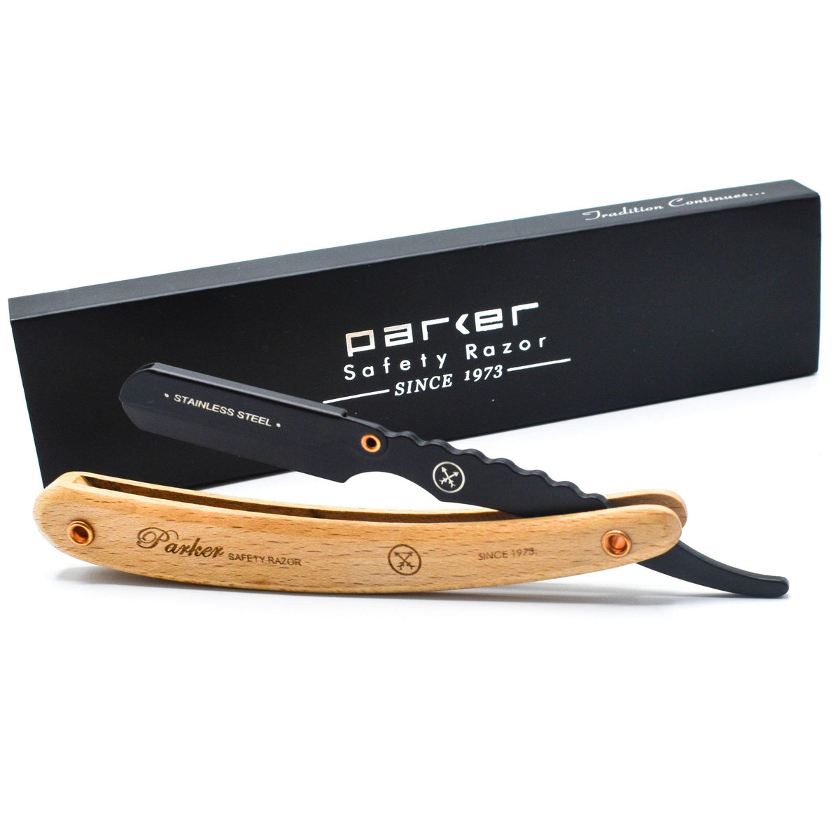 Rasoir de barbier à lame droite SRP avec système de clip - Bois de Pin