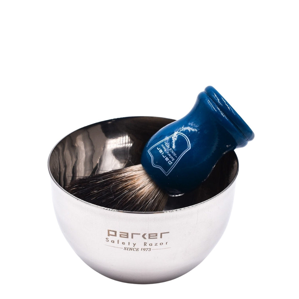 Blaireau de rasage en poils de blaireau noir "Black Badger" avec manche en bois bleu - Medium (20mm/0.79") - BLBB