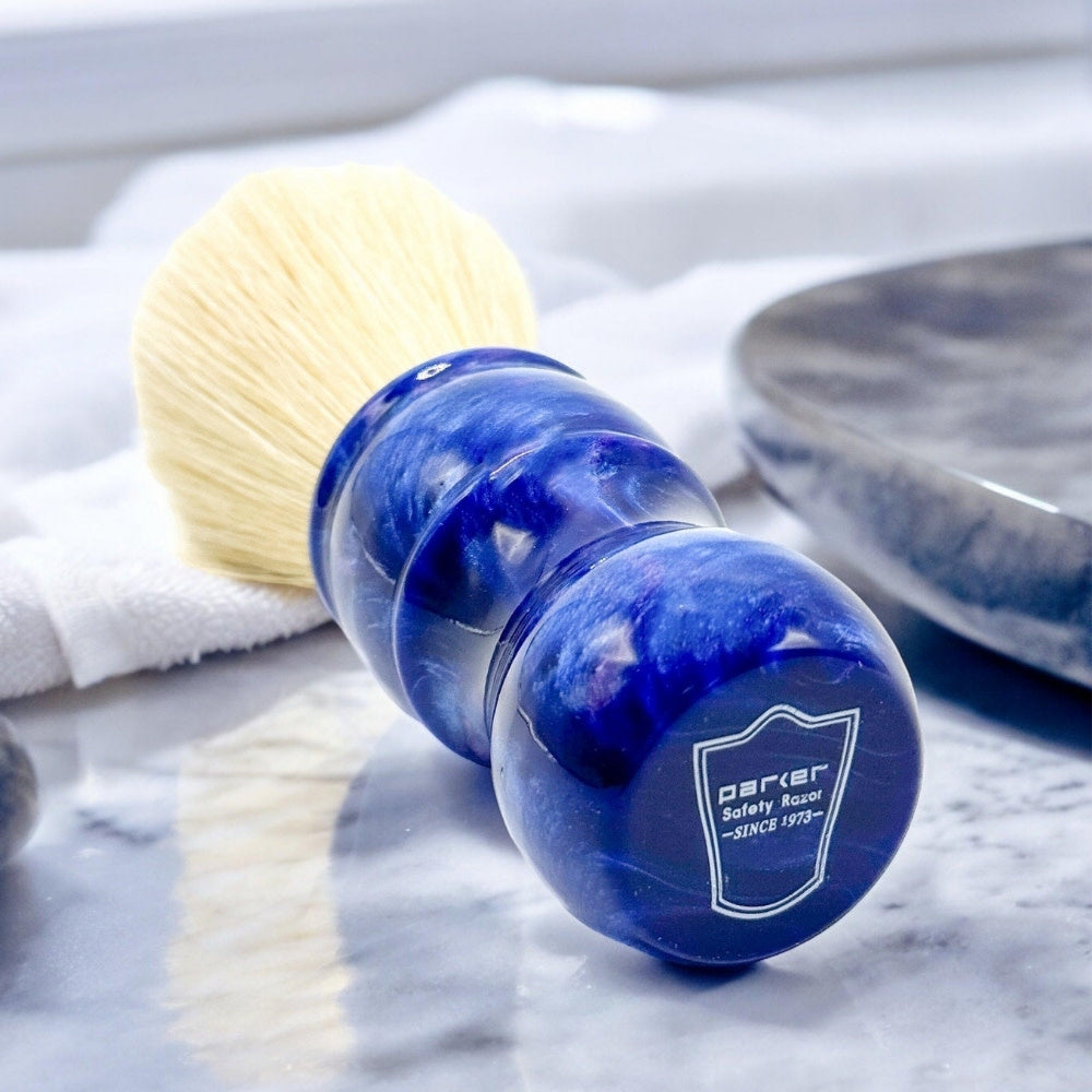 Shaving Brush with 100% Deluxe Boar Bristles and Iridescent Blue Resin Handle - Medium (24mm/0.94") - BLBO2