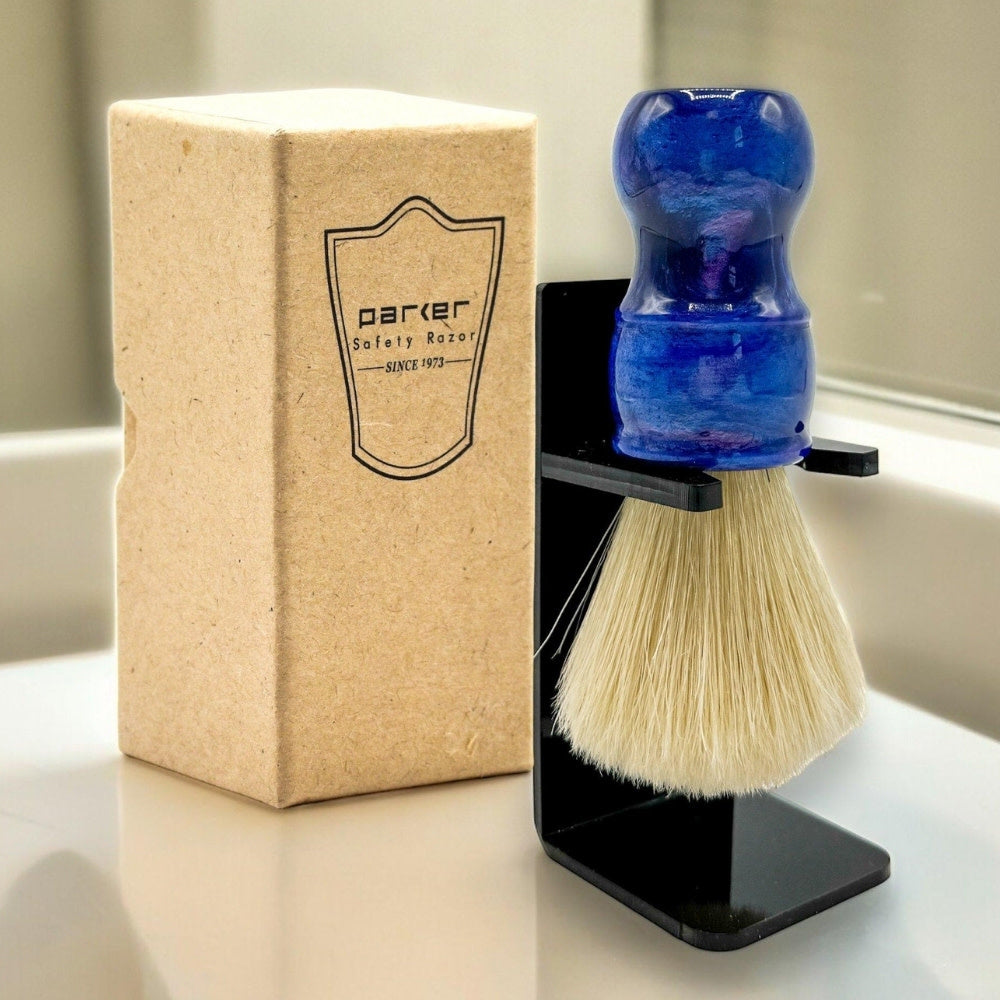 Shaving Brush with 100% Deluxe Boar Bristles and Iridescent Blue Resin Handle - Medium (24mm/0.94") - BLBO2