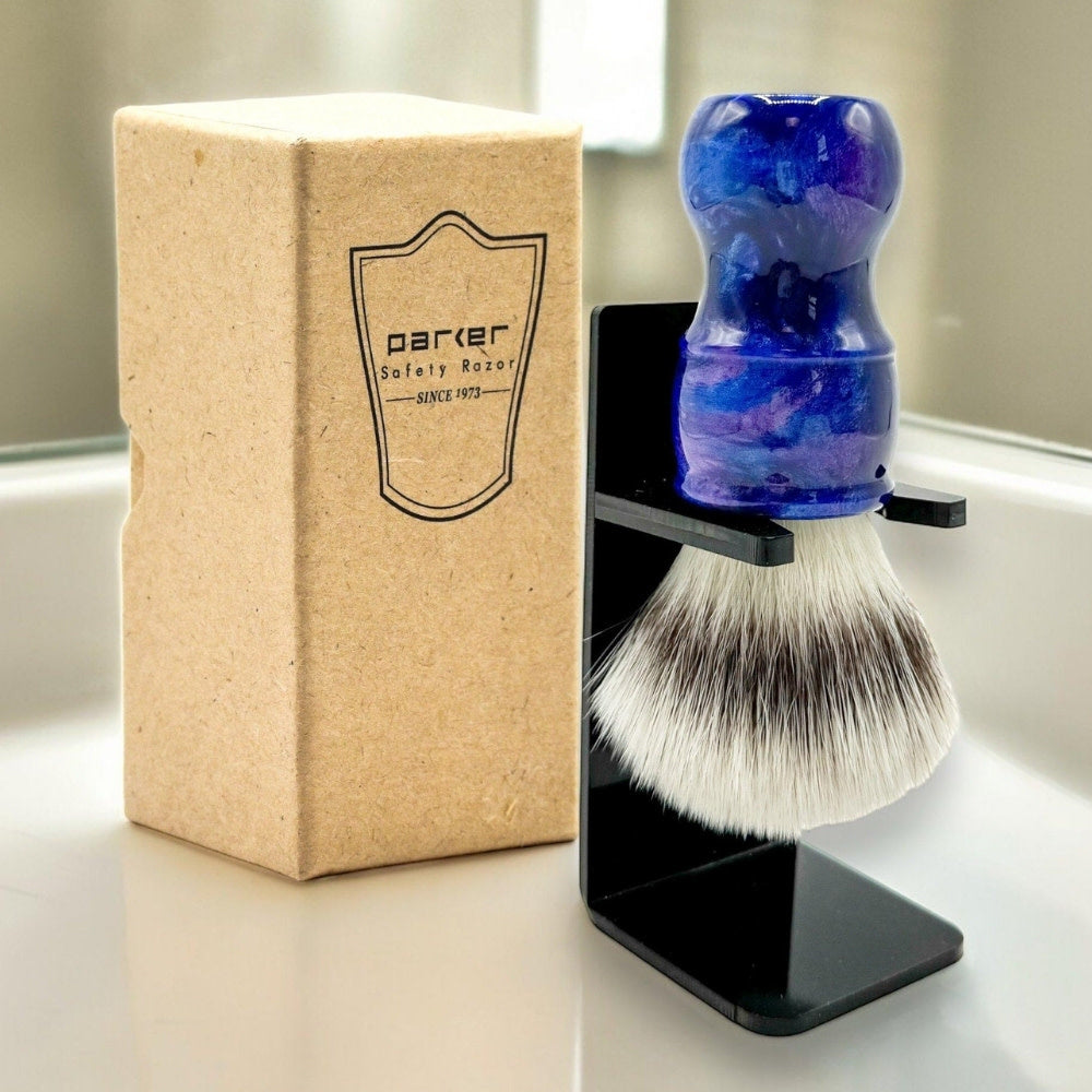 Blaireau avec poils synthétiques premium et manche en résine bleu irisé - Medium (24mm/0.94") - BLSY2