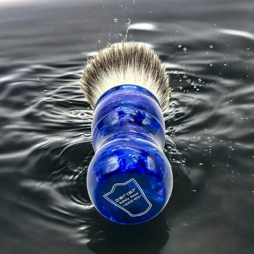 Blaireau avec poils synthétiques premium et manche en résine bleu irisé - Medium (24mm/0.94") - BLSY2
