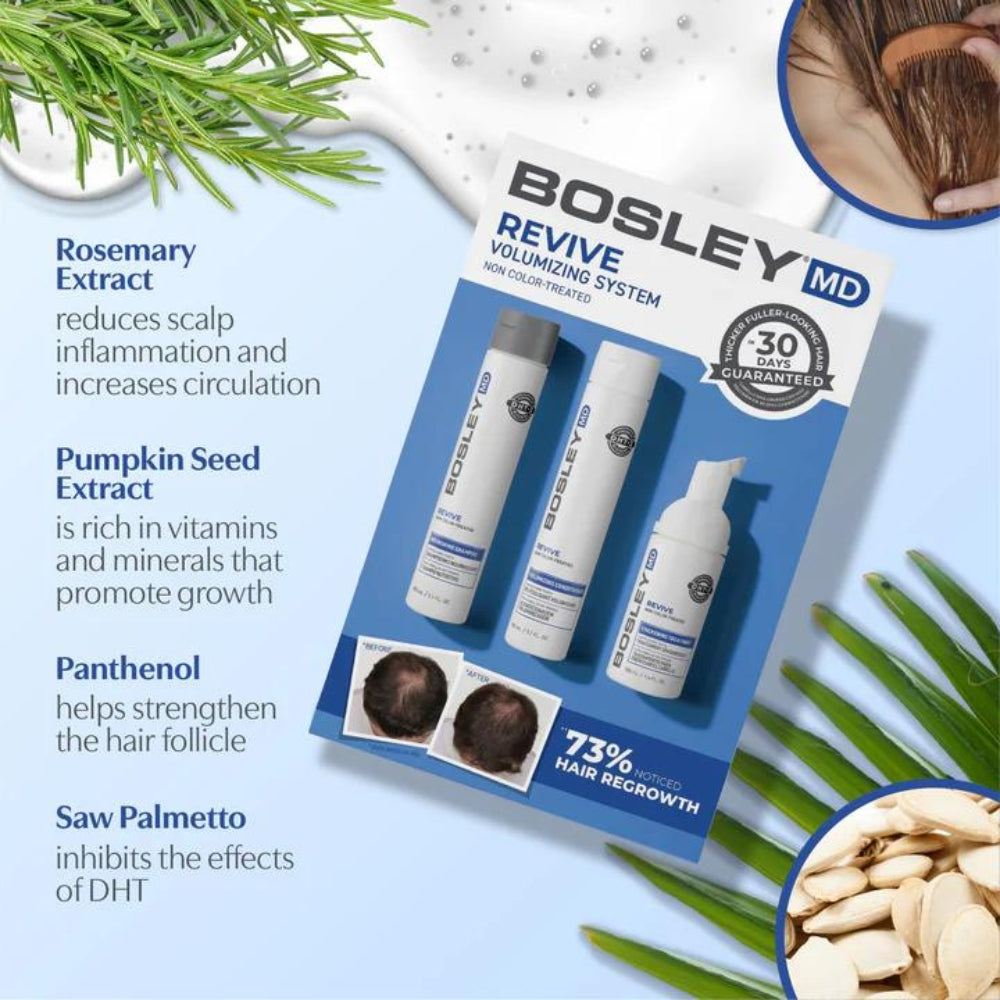 BosRevive Volumizing Starter Kit with Shampoo, Conditioner and Treatment - For Visibly Thinning Hair Non Color-Treated Hair (2x150ml/5.1oz, 100ml/3.4oz)