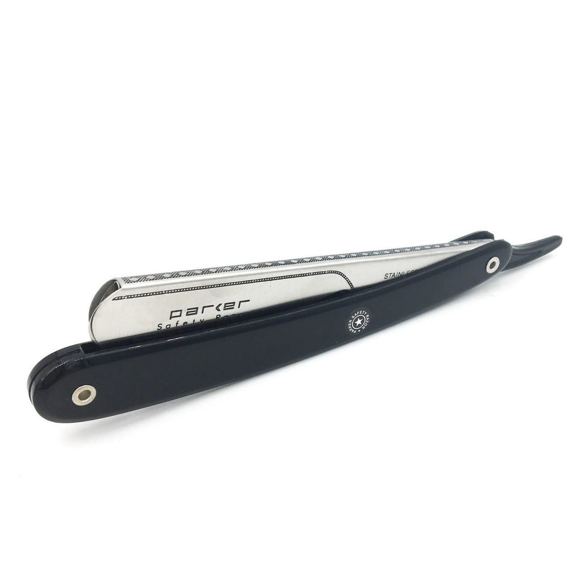 PTB Straight blade barber razor with push type blade - Black resin