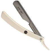 Rasoir de barbier à lame droite PTW avec système à poussoir - Résine blanche