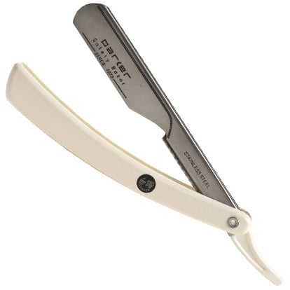 PTW Straight blade barber razor with push type blade - White resin