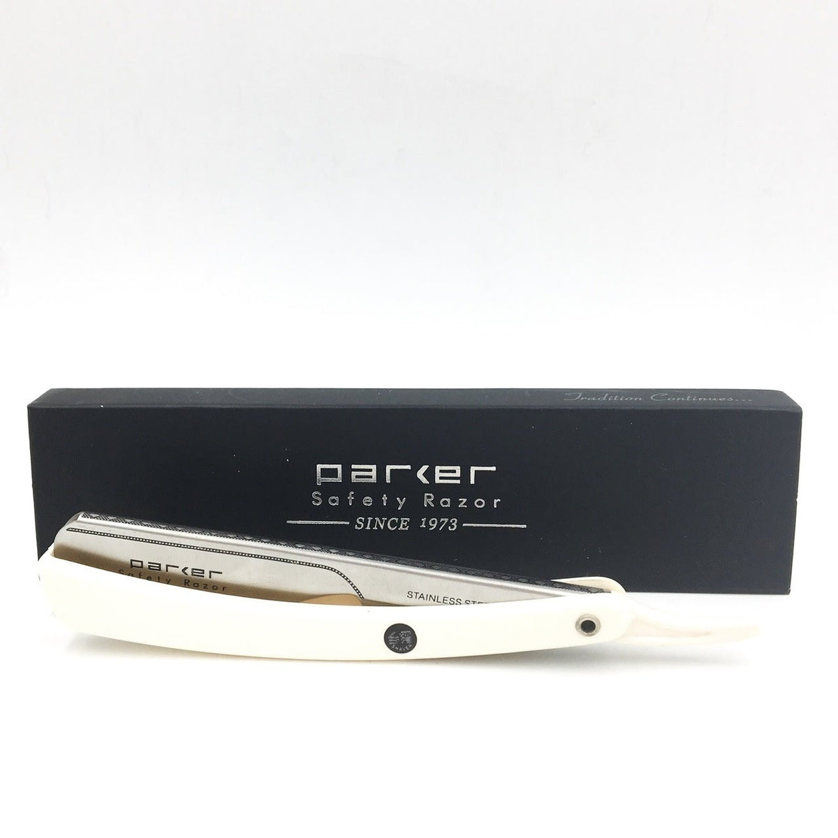 Rasoir de barbier à lame droite PTW avec système à poussoir - Résine blanche