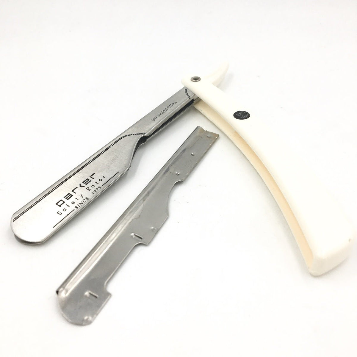PTW Straight blade barber razor with push type blade - White resin