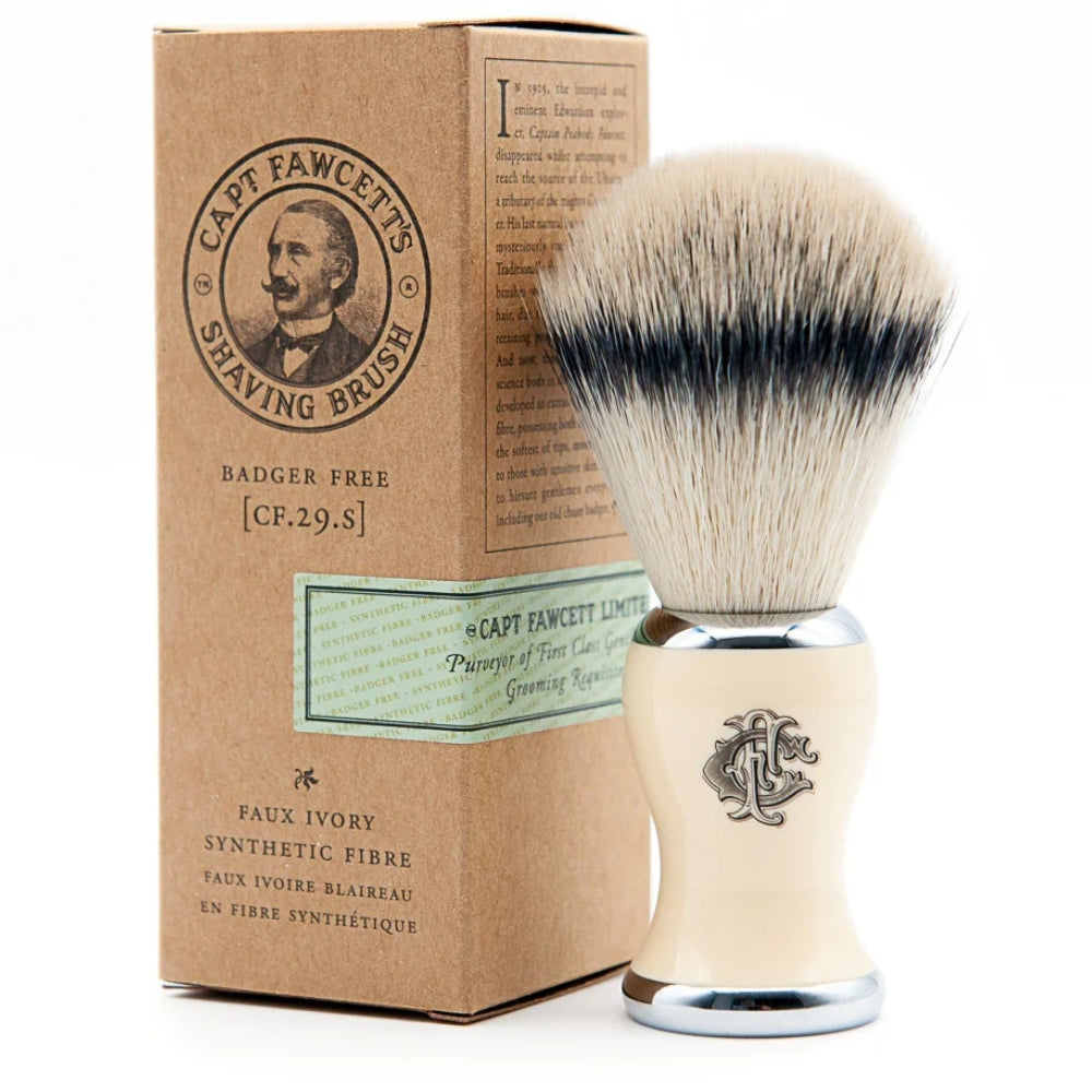 Blaireau de rasage "Faux Badger" en fibres synthétiques avec manche en faux ivoire - Medium (24mm/0.94")