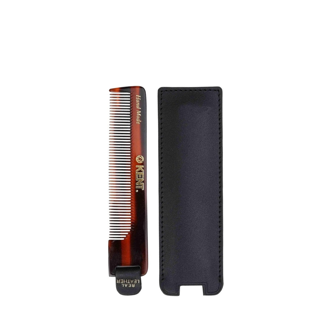 KENT. - Peigne de poche avec étui de cuir - Pour cheveux fins (112mm/4.4") - Nu 22 Case