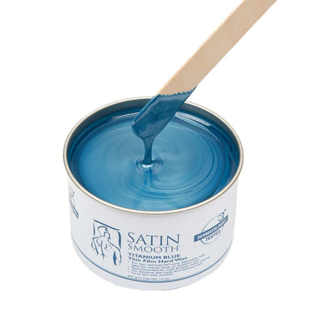 Satin Smooth - Cire dure couche fine Bleu Titane sans bandes "Titanium Blue Wax" - Pour poils durs, épais et résistants (397g/14.0oz)
