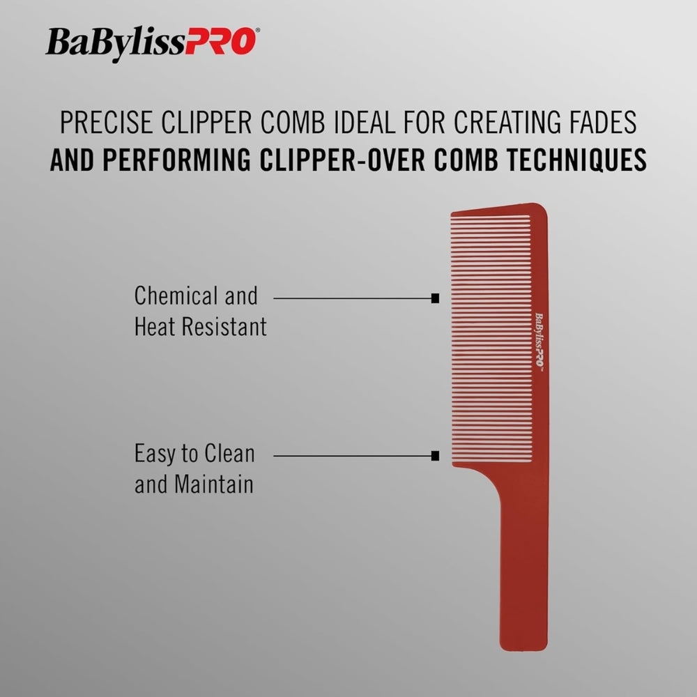 Peigne à tondeuse Barberology "Clipper Comb" (22,8cm/9") - Rouge