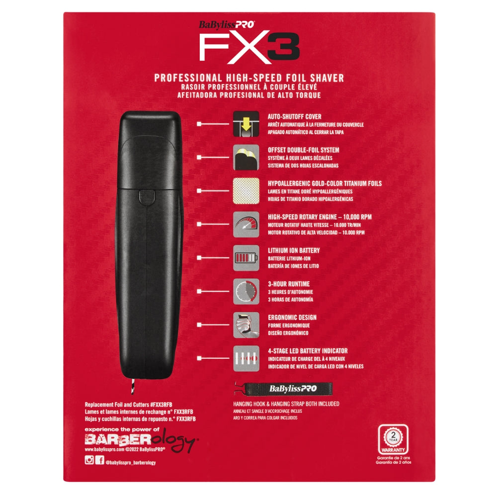 BaByliss PRO - "FXX3SB" High Speed ​​Twin Blade Cordless Shaver with 3rd Generation Ferrari Motor - Black