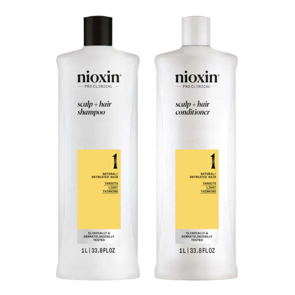 Duo shampoing et revitalisant cheveux + cuir chevelu Système 1 - Pour cheveux naturels avec chute modérée (2x 1000ml/33.8oz)