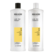 Duo shampoing et revitalisant cheveux + cuir chevelu Système 1 - Pour cheveux naturels avec chute modérée (2x 1000ml/33.8oz)