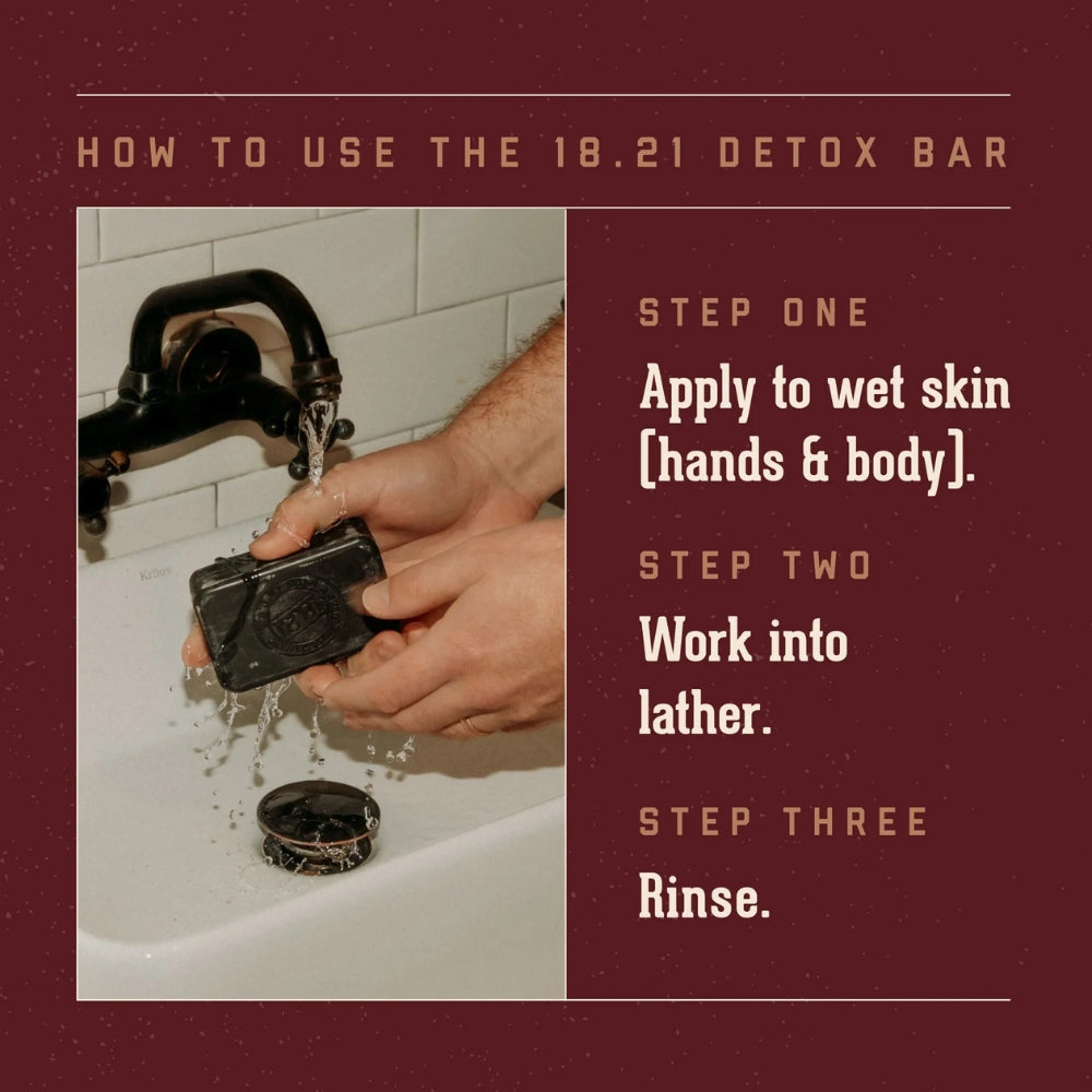 18.21 Man Made - Savon en bar "Sweet Tobacco Detox Bar Activated Charcoal" nettoyant intensif, savon hydratant (198g/7.0oz)