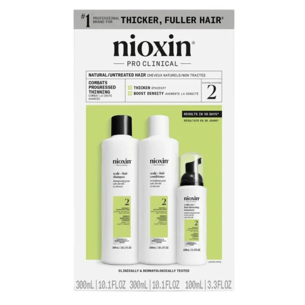 Trio shampoing, revitalisant et traitement pour cheveux et cuir chevelu Système 2 - Pour cheveux naturels avec chute avancée (2x 300ml/10.1oz, 1x 100ml/3.38oz)