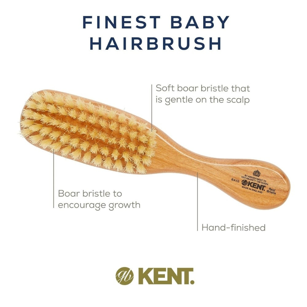 KENT. - Brosse pour bébé "Baby Brush" - Fabriquée en bois de cerisier avec des poils blancs ultra doux (185mm/7.28") - BA10