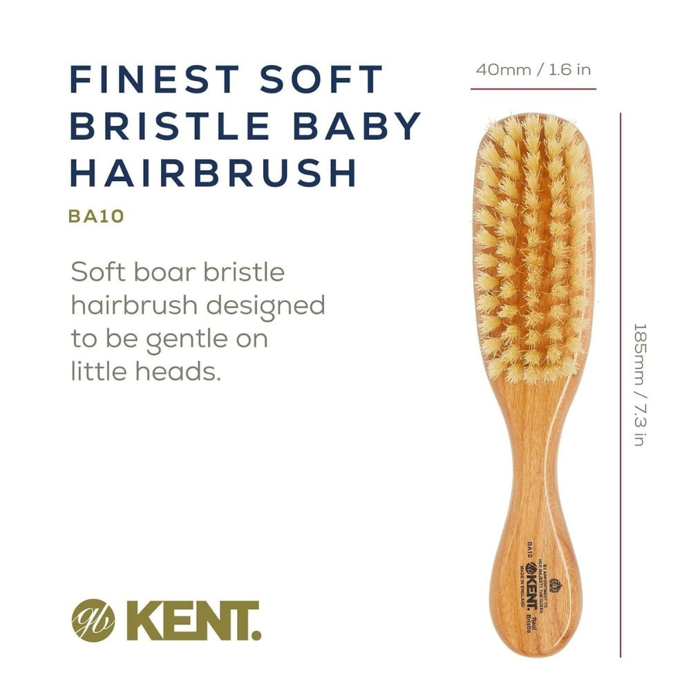 KENT. - Brosse pour bébé "Baby Brush" - Fabriquée en bois de cerisier avec des poils blancs ultra doux (185mm/7.28") - BA10