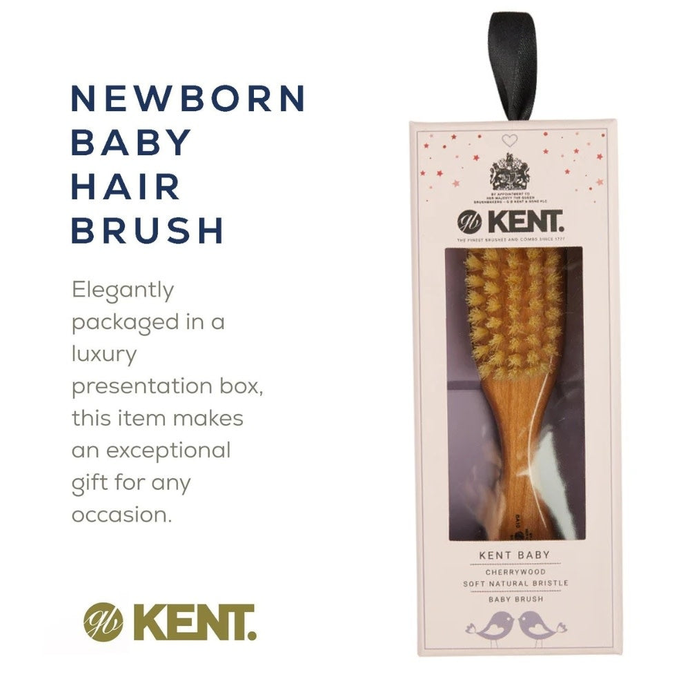 KENT. - Brosse pour bébé "Baby Brush" - Fabriquée en bois de cerisier avec des poils blancs ultra doux (185mm/7.28") - BA10