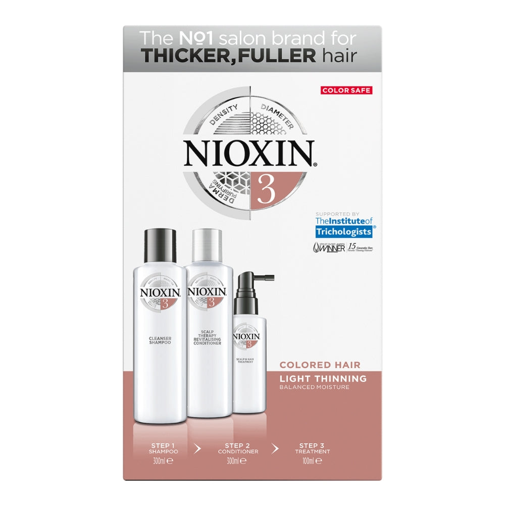 System 3 Cleanser Shampoo, Scalp Therapy Conditioner and Scalp & Hair Treatment Trio - For Colour Treated Hair with Light Thinning (2x 300ml/10.1oz, 1x 100ml/3.38oz)