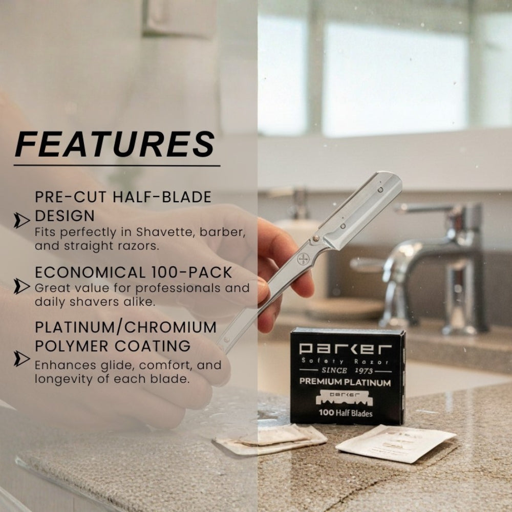 Premium Platinum half blades for Barber Razor (100 blades)