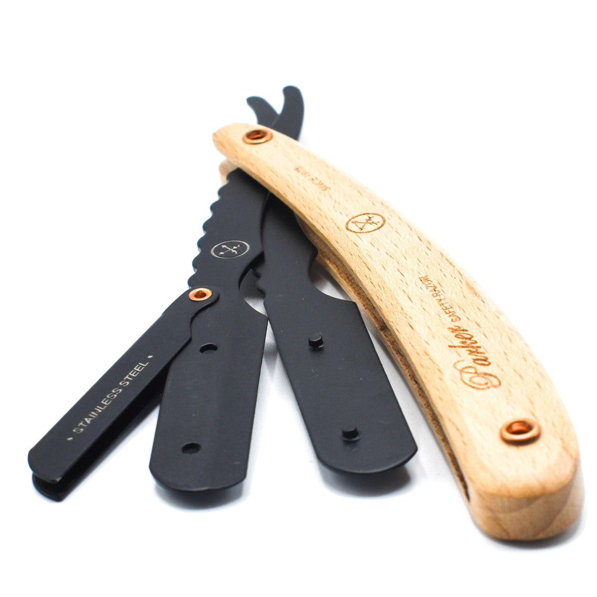 Rasoir de barbier à lame droite SRP avec système de clip - Bois de Pin