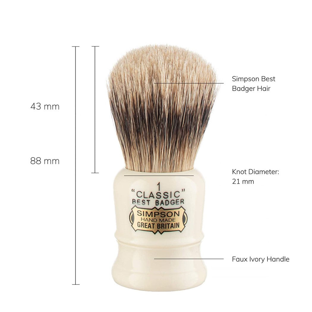 Shaving Brush - Classic CL1 Best Badger Ivory - Medium (21mm/0.83'')