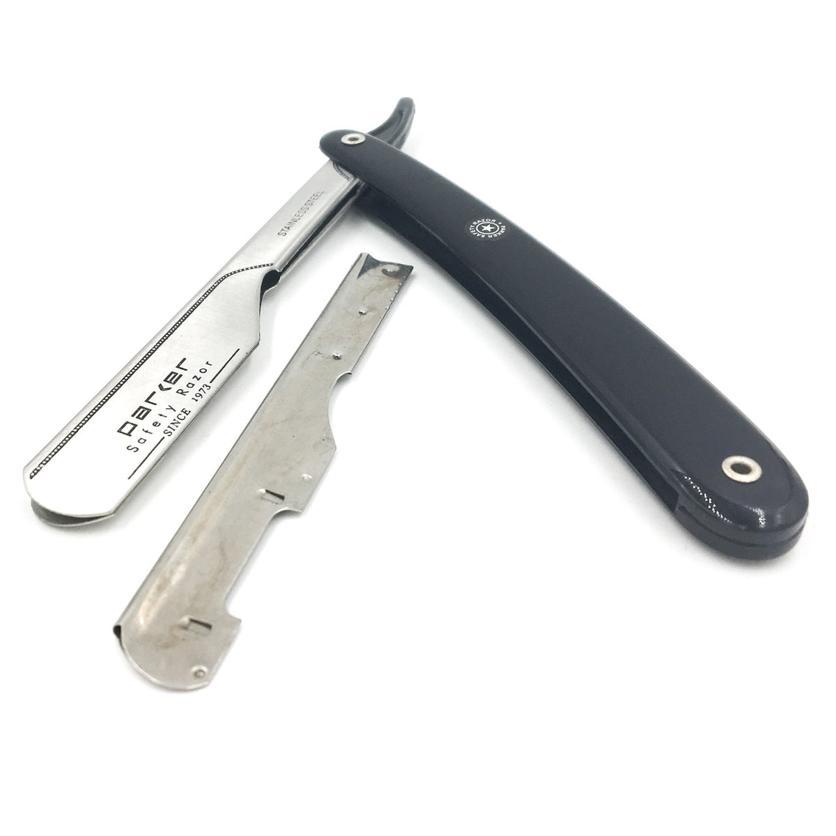 PTB Straight blade barber razor with push type blade - Black resin