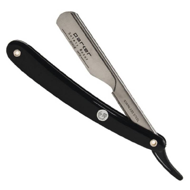 PTB Straight blade barber razor with push type blade - Black resin