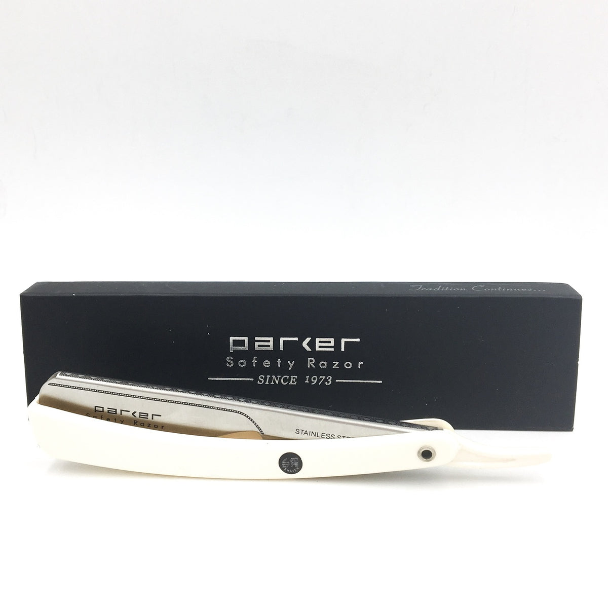 Rasoir de barbier à lame droite PTW avec système à poussoir - Résine blanche