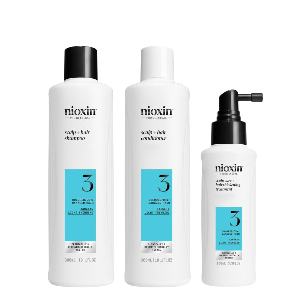 System 3 Cleanser Shampoo, Scalp Therapy Conditioner and Scalp & Hair Treatment Trio - For Colour Treated Hair with Light Thinning (2x 300ml/10.1oz, 1x 100ml/3.38oz)