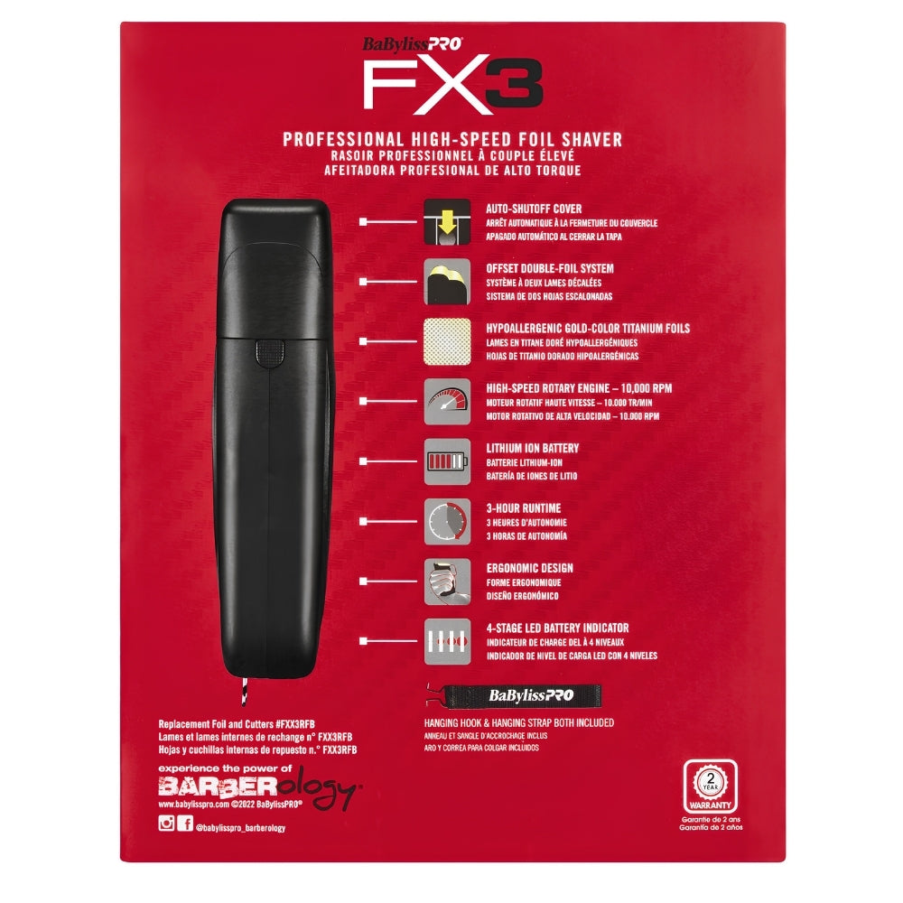 BaByliss PRO - "FXX3SB" High Speed ​​Twin Blade Cordless Shaver with 3rd Generation Ferrari Motor - Black
