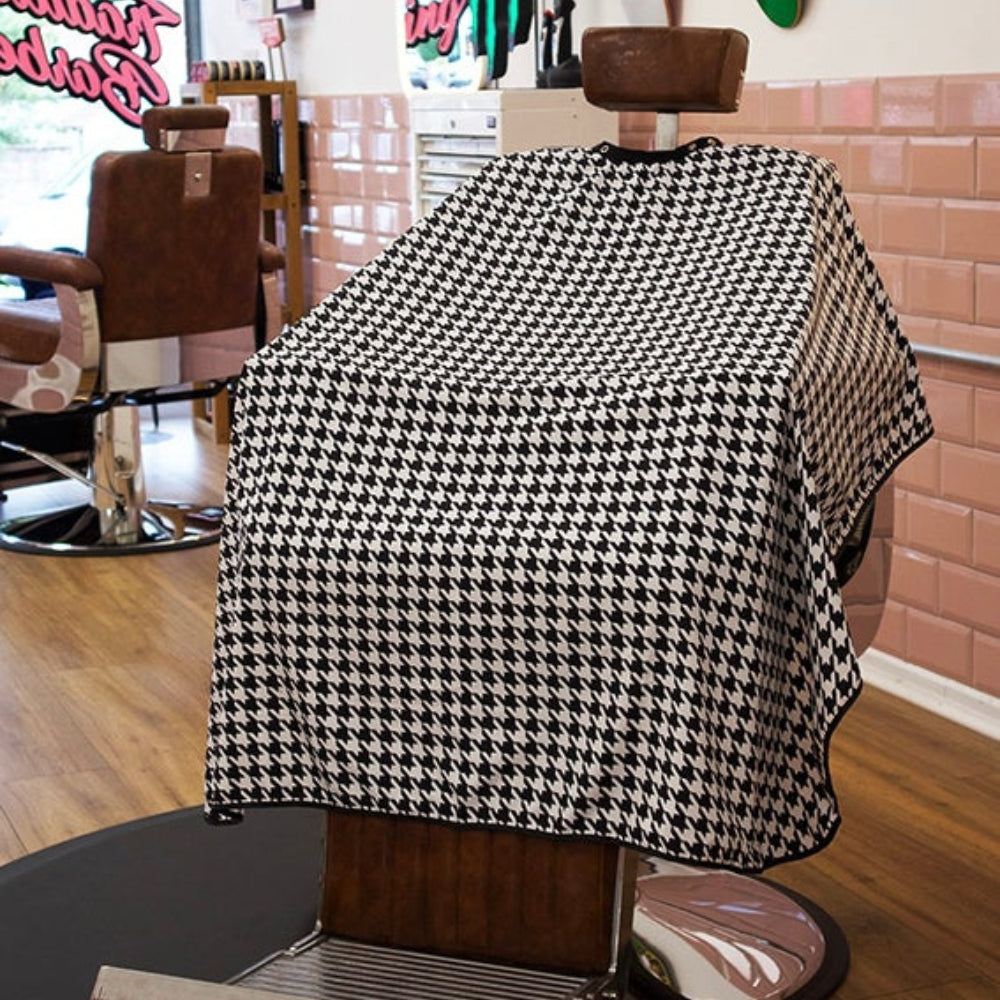 Cape de barbier "Houndstooth" col en lycra extensible et fermetures à boutons-pression (140cm/55" x 160cm/63") - Noir et blanc