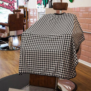 Houndstooth Barber Cape stretch lycra neck & popper fastenings (140cm/55" x 160cm/63") - Black & White