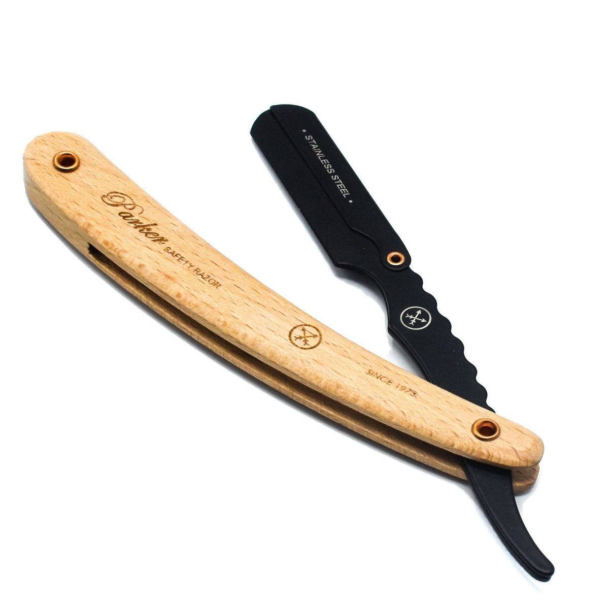 SRP Straight blade barber razor with clip system - Pin Wood
