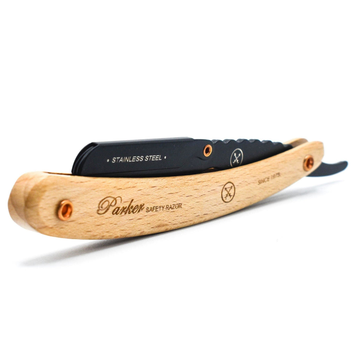 Rasoir de barbier à lame droite SRP avec système de clip - Bois de Pin