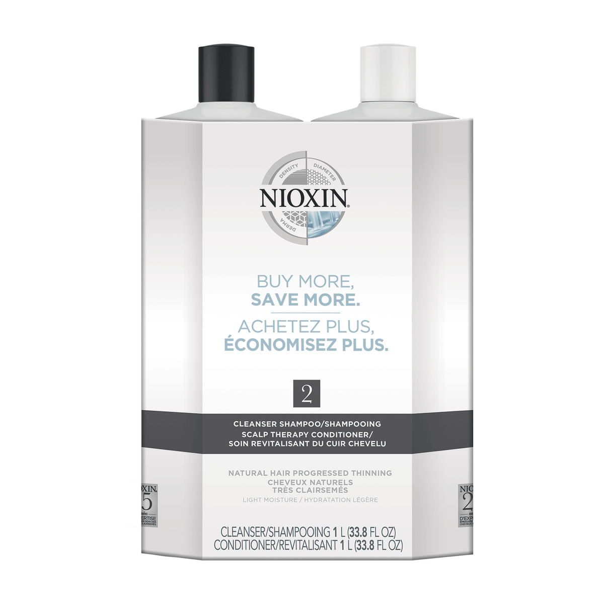Duo shampoing et revitalisant cheveux + cuir chevelu Système 2 - Pour cheveux naturels avec chute avancée (2x 1000ml/33.8oz)