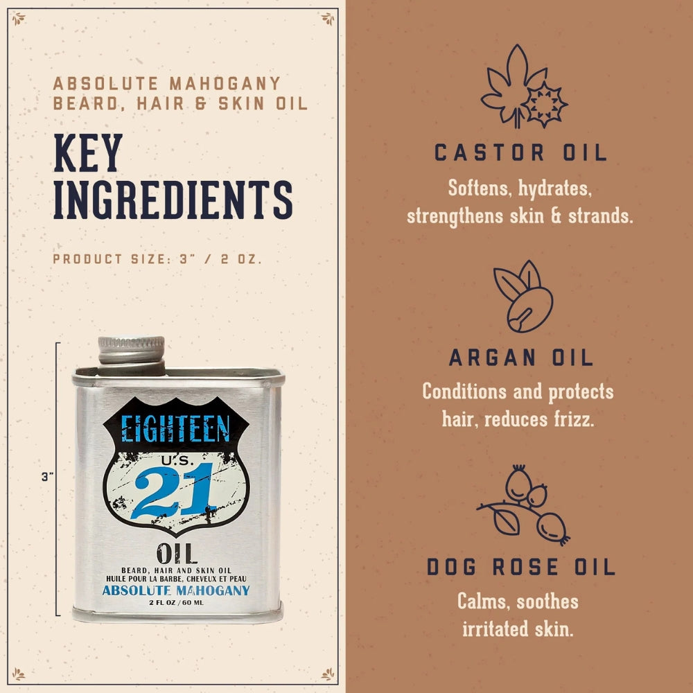18.21 Man Made - Huile pour la barbe, cheveux et peau "Absolute Mahogany" (60ml/2.0oz)