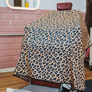 Leopard Barber Cape stretch lycra neck & popper fastenings (140cm/55" x 160cm/63") - Black & Tan